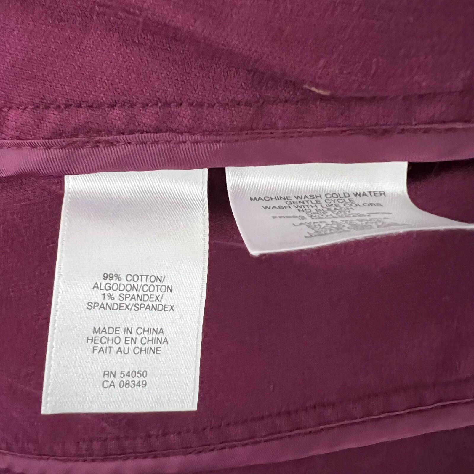 JONES NEW YORK Burgundy Cotton Stretch Velour Stand Up Collar Jacket Size M