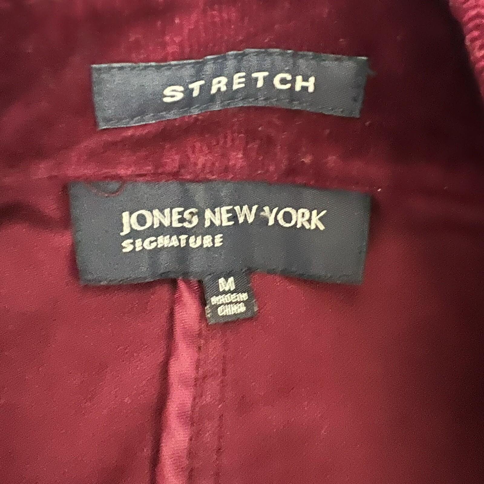 JONES NEW YORK Burgundy Cotton Stretch Velour Stand Up Collar Jacket Size M