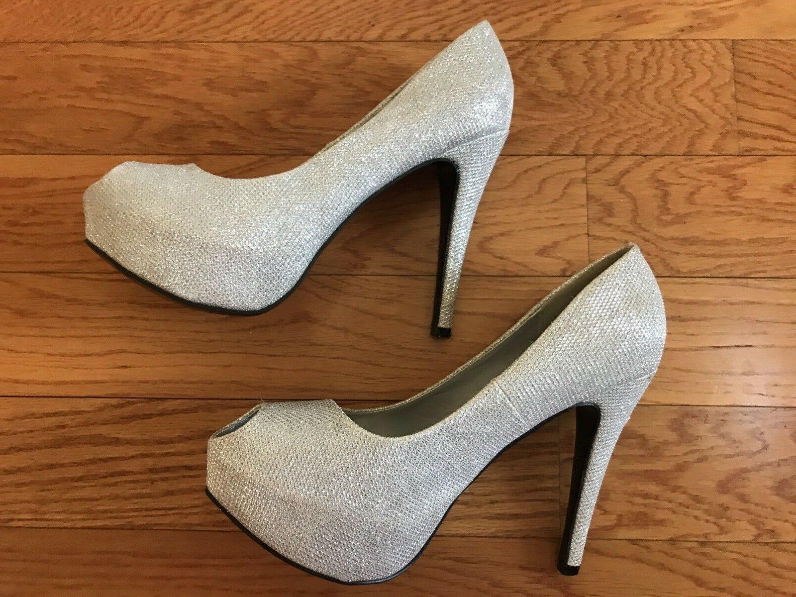 Her style Peep Toe Silver Pumps Size 9