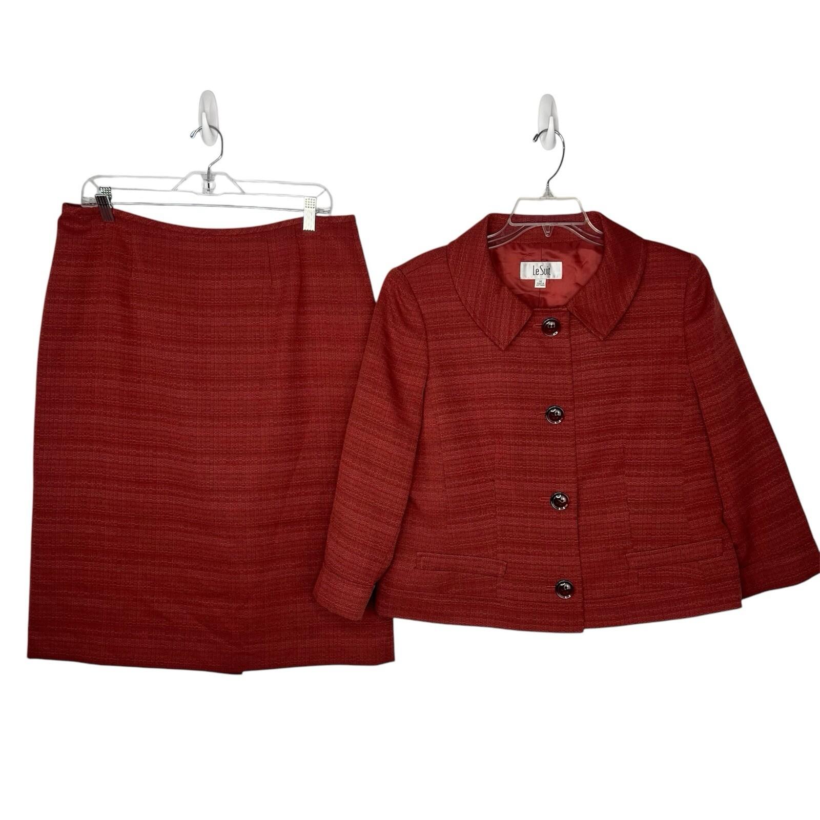Le Suit Women Polyester Skirt Suit 14 Burnt Orange 3/4 Sleeves Textured 2PC