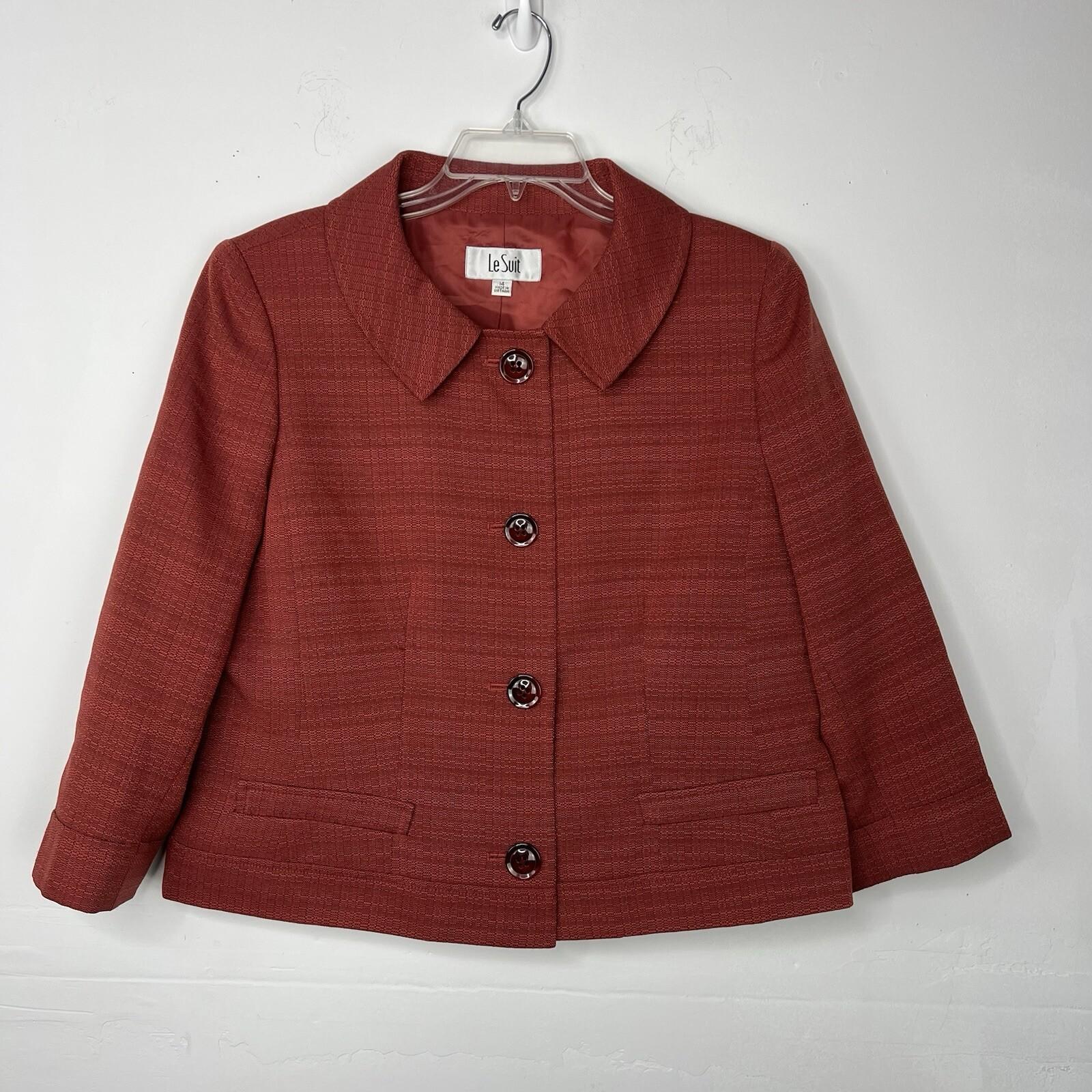 Le Suit Women Polyester Skirt Suit 14 Burnt Orange 3/4 Sleeves Textured 2PC