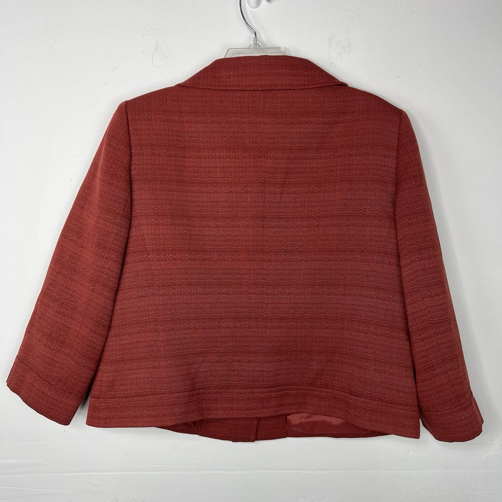 Le Suit Women Polyester Skirt Suit 14 Burnt Orange 3/4 Sleeves Textured 2PC