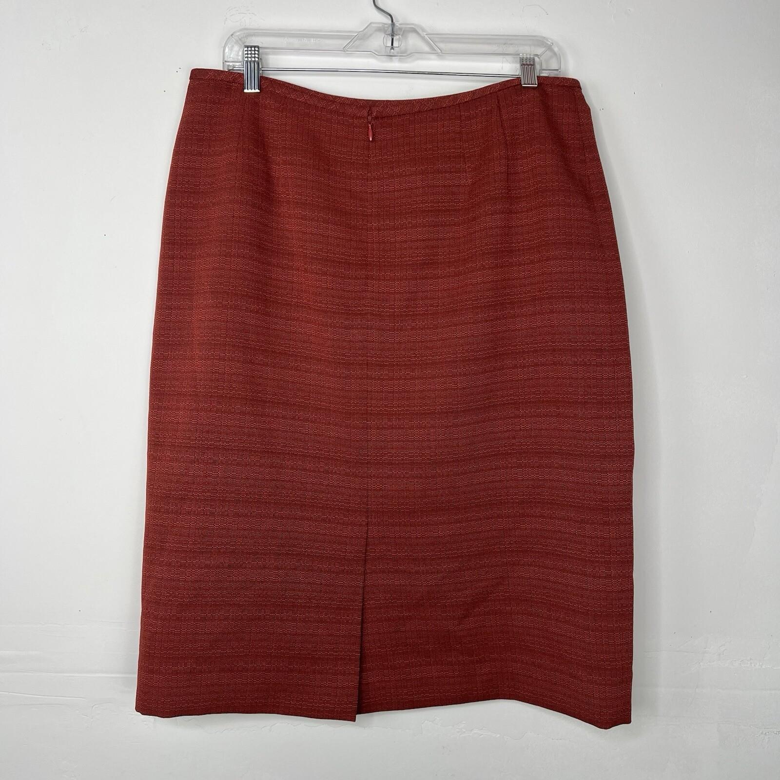Le Suit Women Polyester Skirt Suit 14 Burnt Orange 3/4 Sleeves Textured 2PC