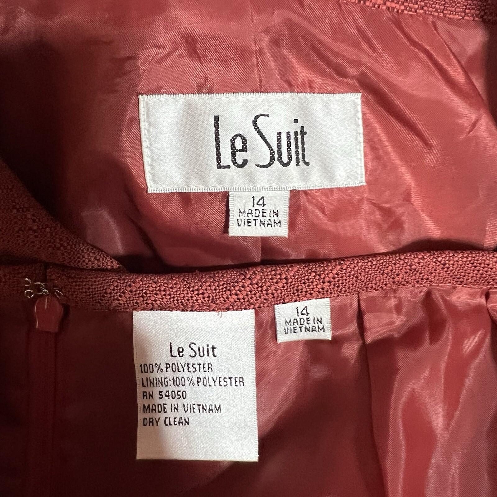 Le Suit Women Polyester Skirt Suit 14 Burnt Orange 3/4 Sleeves Textured 2PC