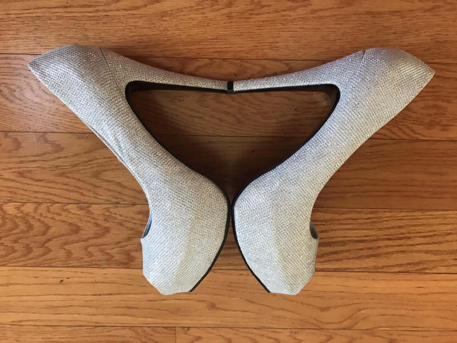Her style Peep Toe Silver Pumps Size 9