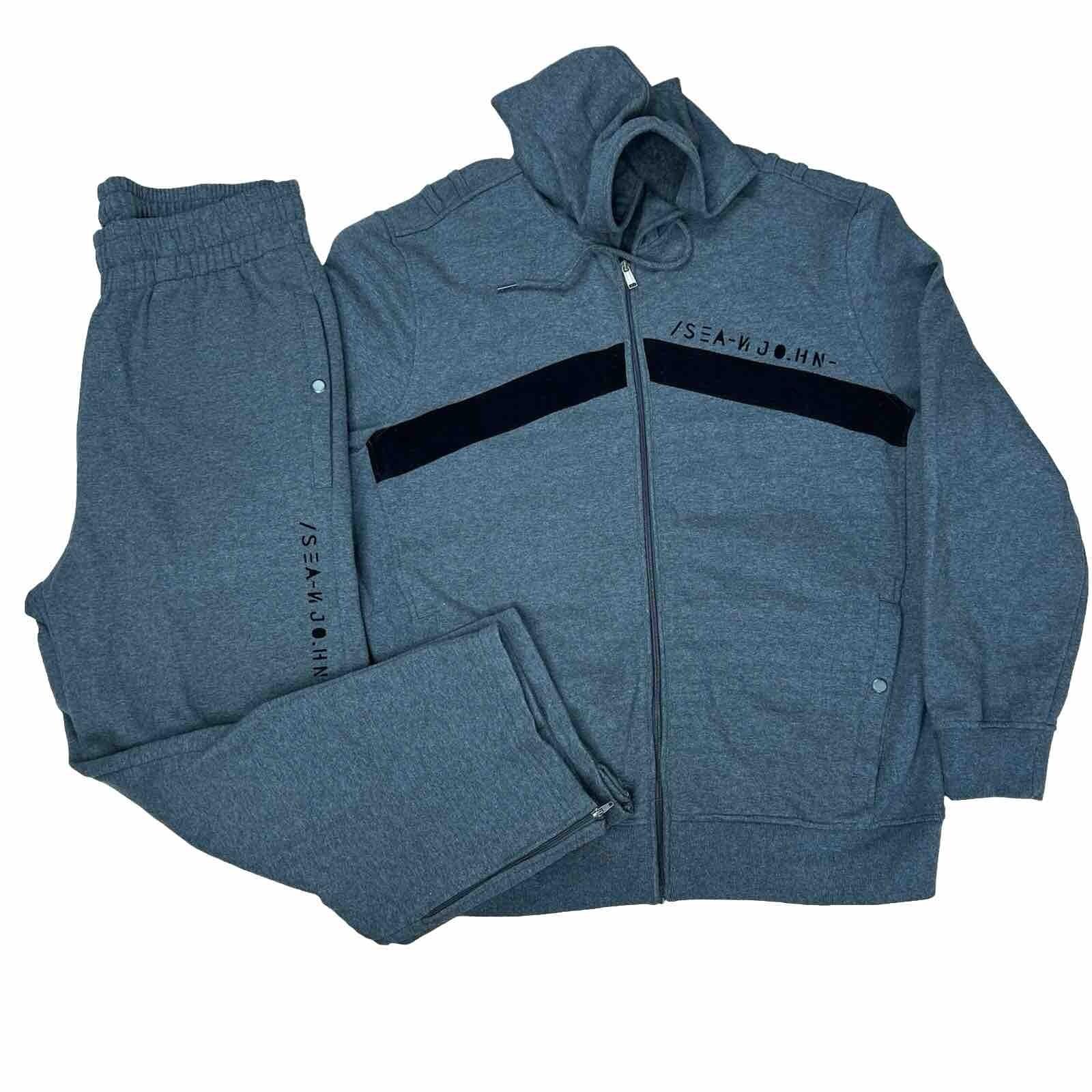Sean John Track Sweat Pant L Suit XL Warm Gray Zip Up Hooded Hip Hop 2PC