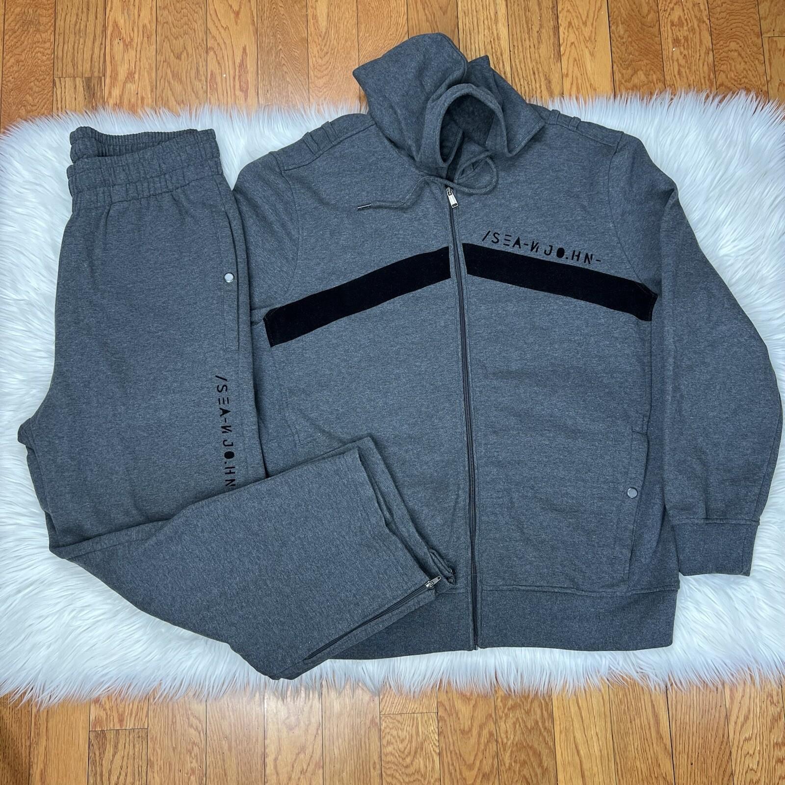 Sean John Track Sweat Pant L Suit XL Warm Gray Zip Up Hooded Hip Hop 2PC
