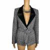 White House Black Market Tweed Blazer Size 6 Gray Black Metallic Belted New