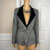 White House Black Market Tweed Blazer Size 6 Gray Black Metallic Belted New