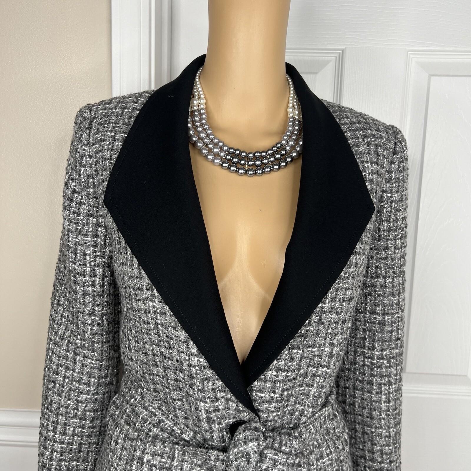White House Black Market Tweed Blazer Size 6 Gray Black Metallic Belted New