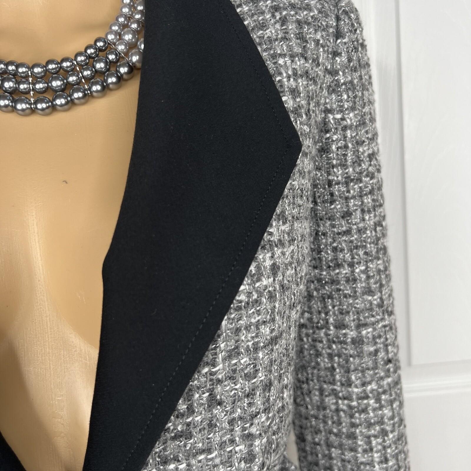 White House Black Market Tweed Blazer Size 6 Gray Black Metallic Belted New