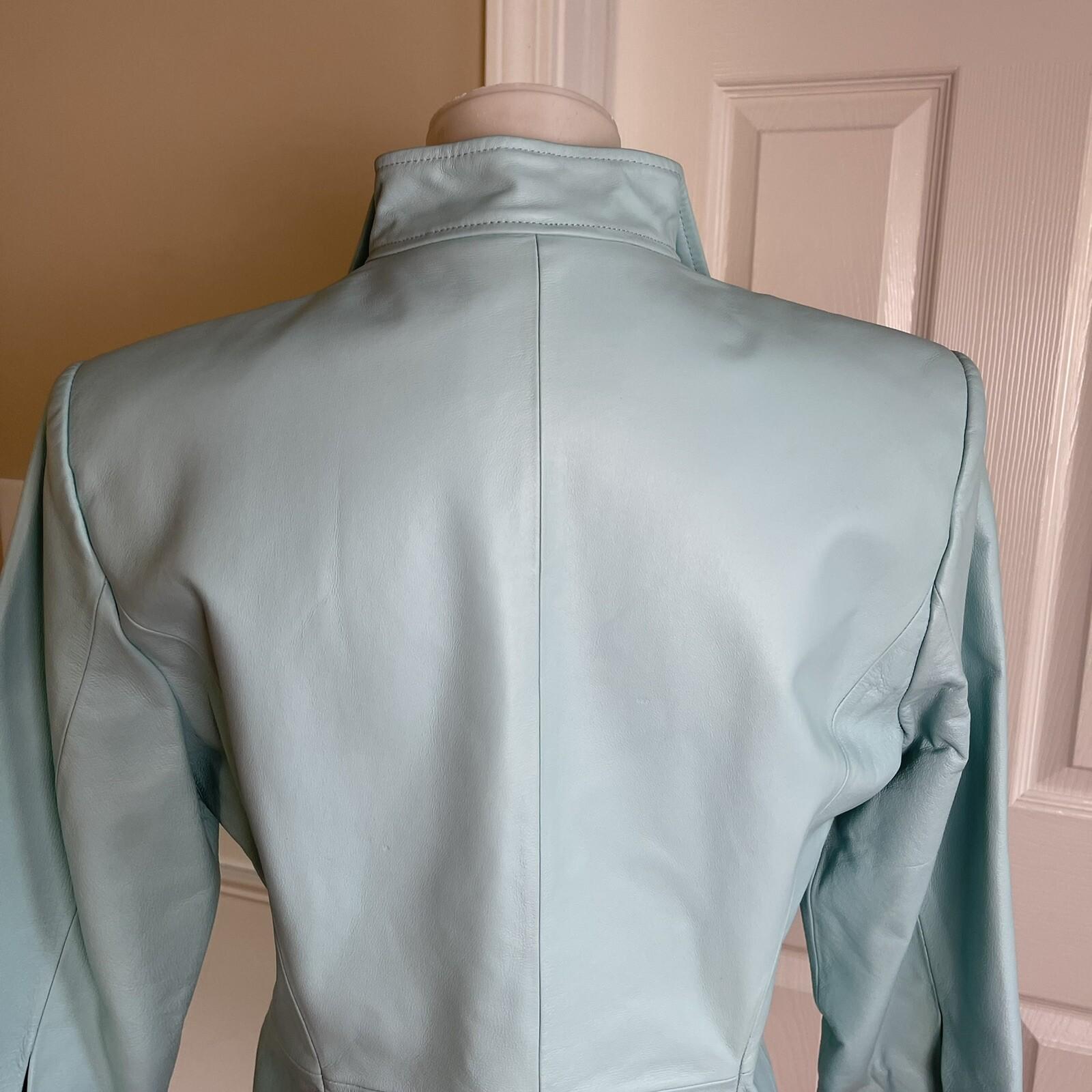 TERRY LEWIS Classic Luxuries Women 3/4 Sleeves Turquoise Leather Jacket Size S