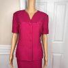 Kasper ASL Viscose Blend Skirt Suit 12 Pink Embroidered Lined Short Sleeve 2PC