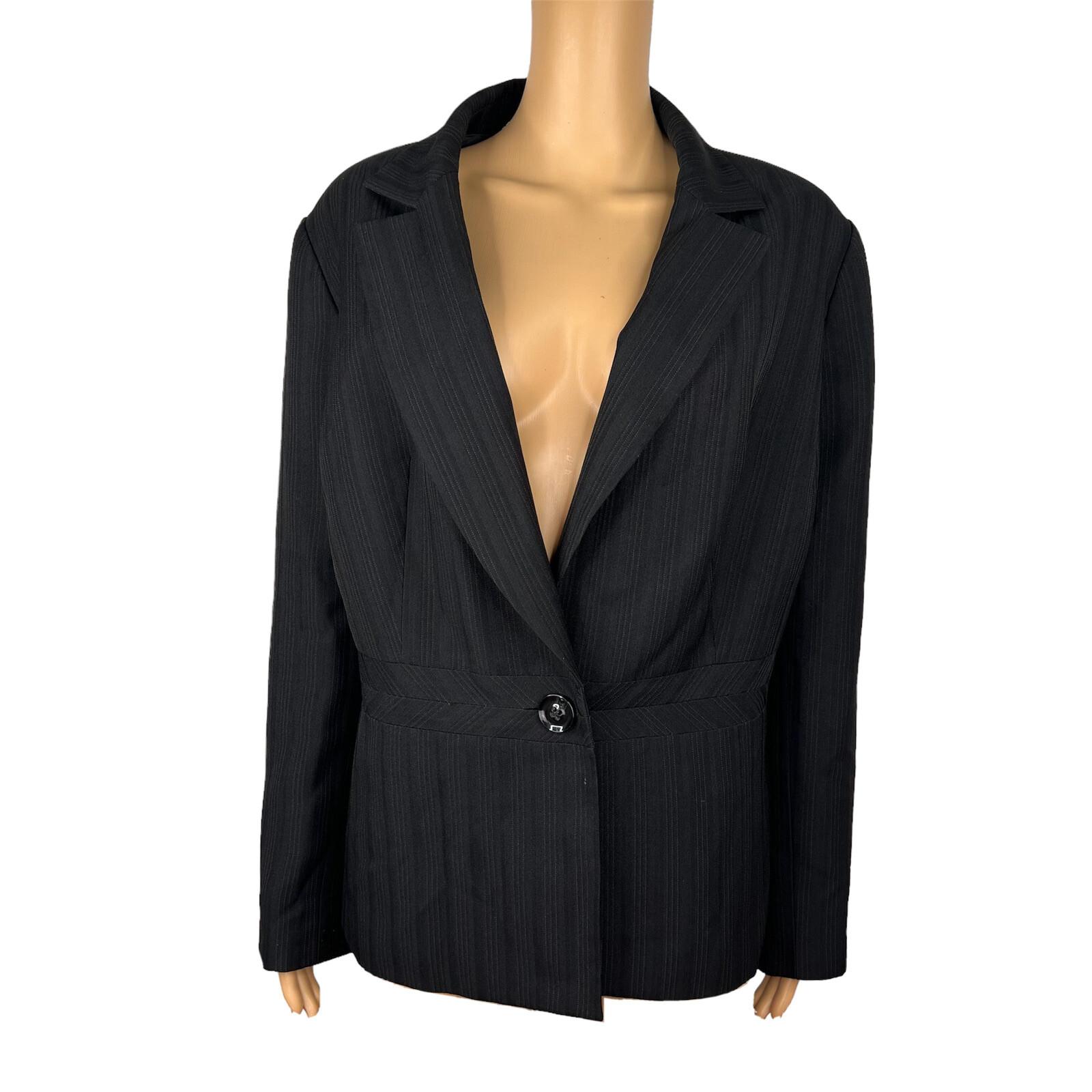 EVAN PICONE Black Striped Polyester Stretch Lined Career Blazer Size 18W