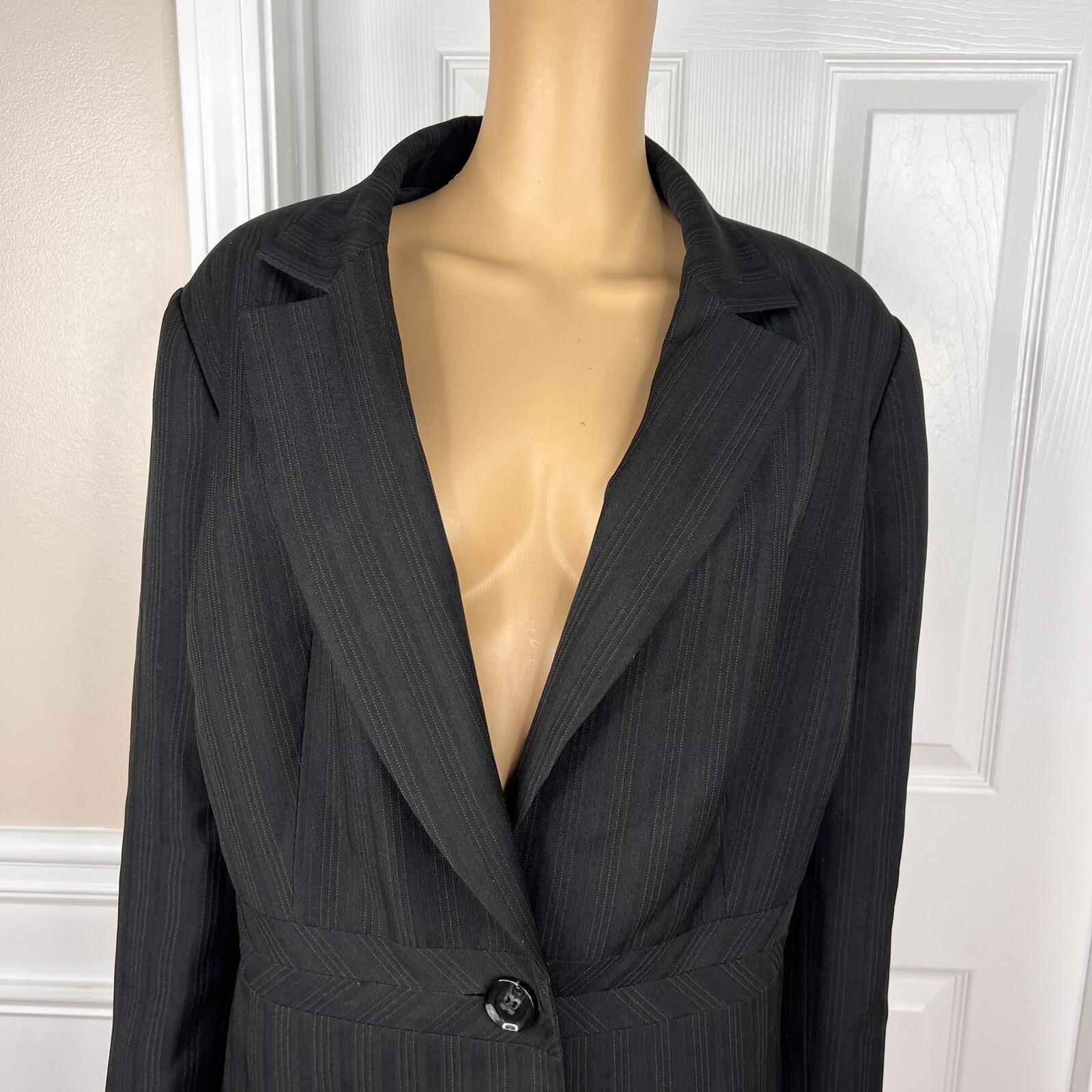 EVAN PICONE Black Striped Polyester Stretch Lined Career Blazer Size 18W