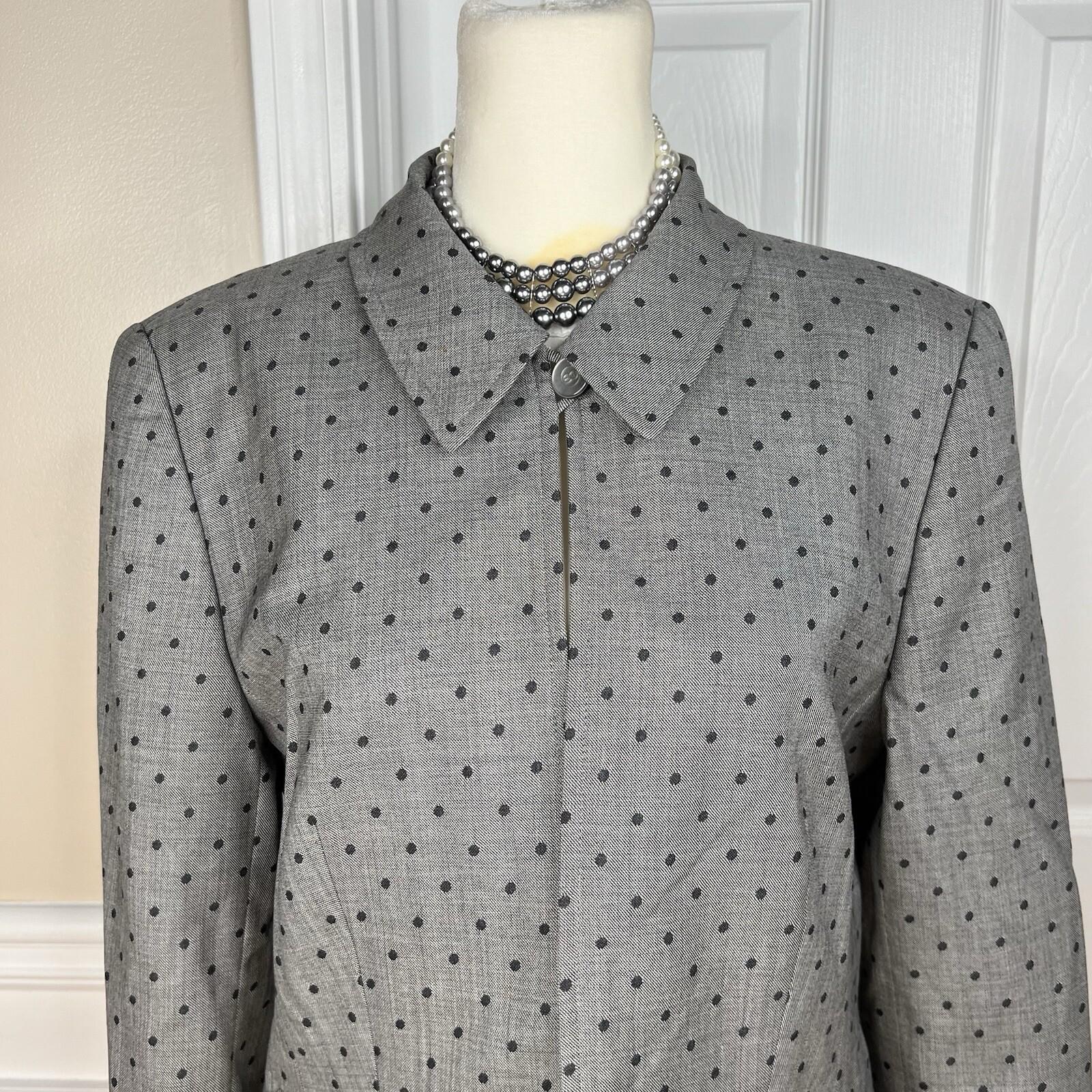 Escada Women New Wool Blazer Size 38 Gray Black Polka Dot One Button 3/4 Sleeve