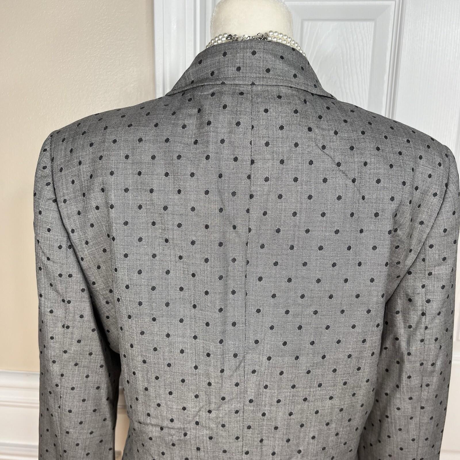 Escada Women New Wool Blazer Size 38 Gray Black Polka Dot One Button 3/4 Sleeve