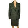 LARRY LEVINE Polyester Skirt Suit Size 12 Green Black Lined Houndstooth 2PC