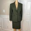 LARRY LEVINE Polyester Skirt Suit Size 12 Green Black Lined Houndstooth 2PC