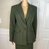 LARRY LEVINE Polyester Skirt Suit Size 12 Green Black Lined Houndstooth 2PC