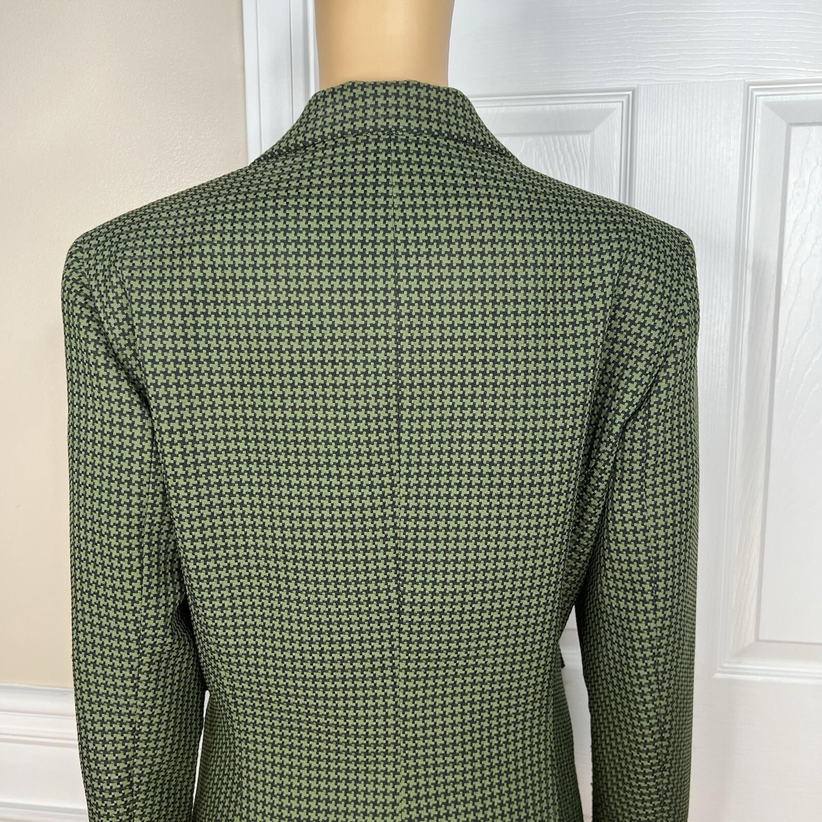 LARRY LEVINE Polyester Skirt Suit Size 12 Green Black Lined Houndstooth 2PC