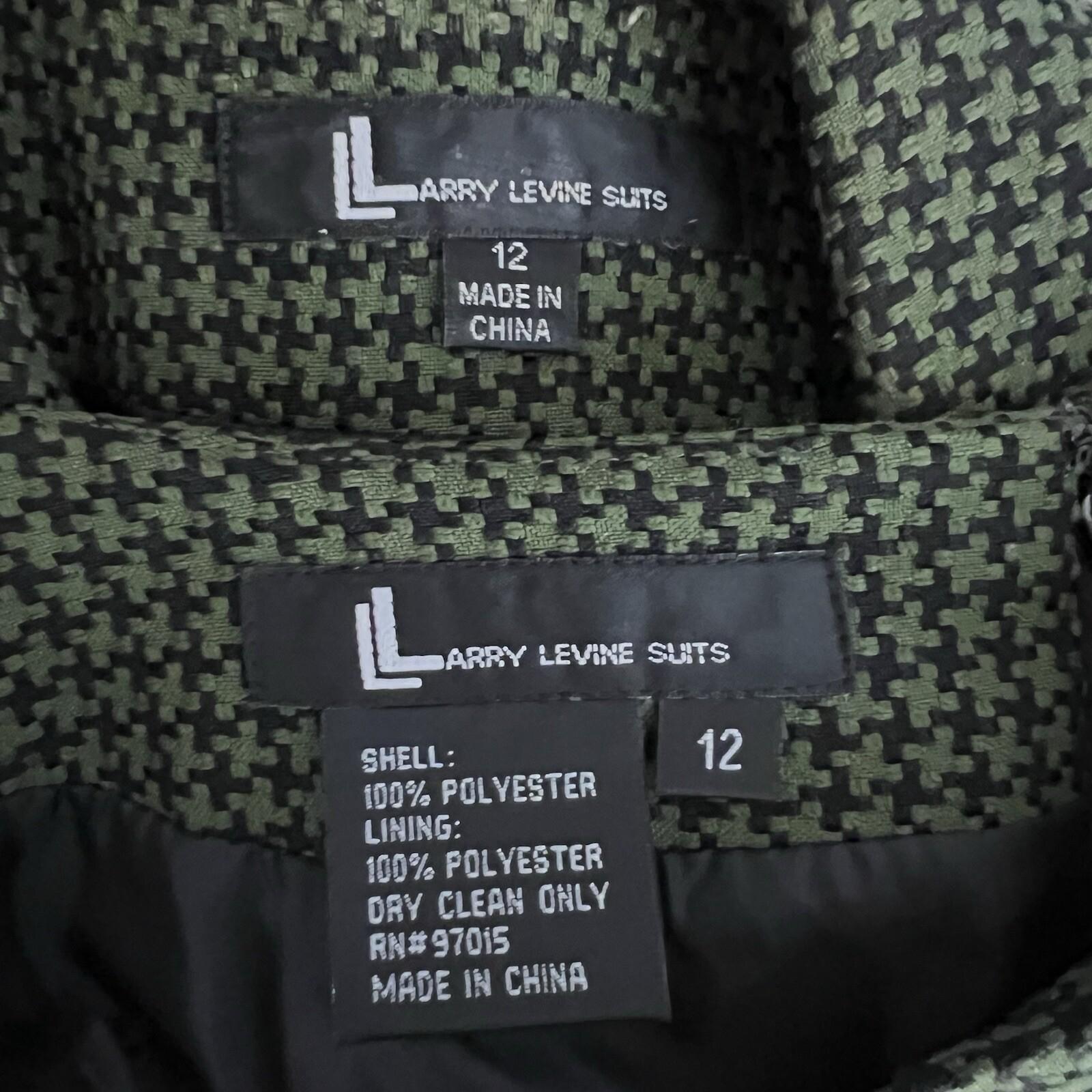 LARRY LEVINE Polyester Skirt Suit Size 12 Green Black Lined Houndstooth 2PC