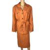 Levine Classics Rayon Linen Skirt Suit 22 W Pumpkin Belted pockets Lined 2PC
