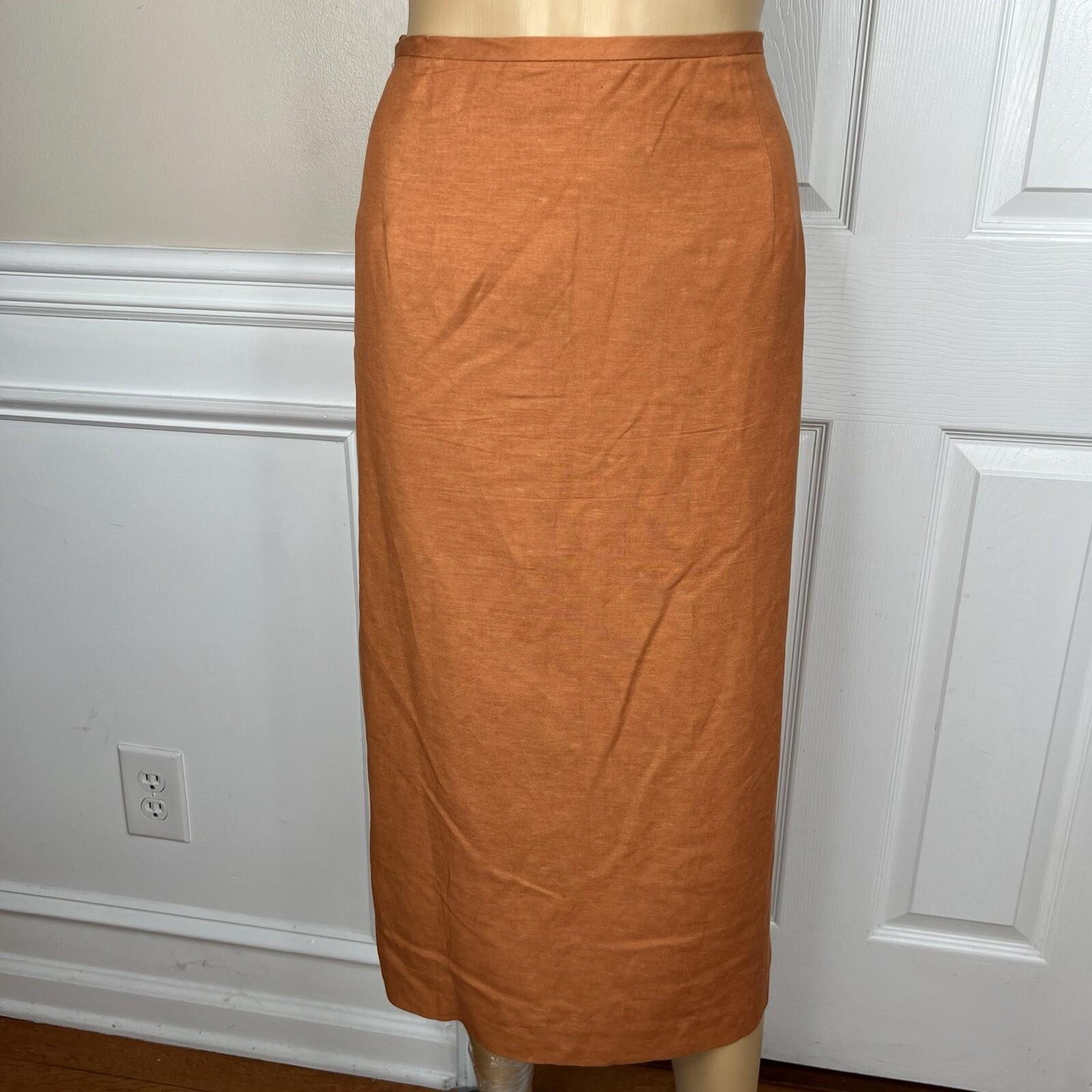 Levine Classics Rayon Linen Skirt Suit 22 W Pumpkin Belted pockets Lined 2PC