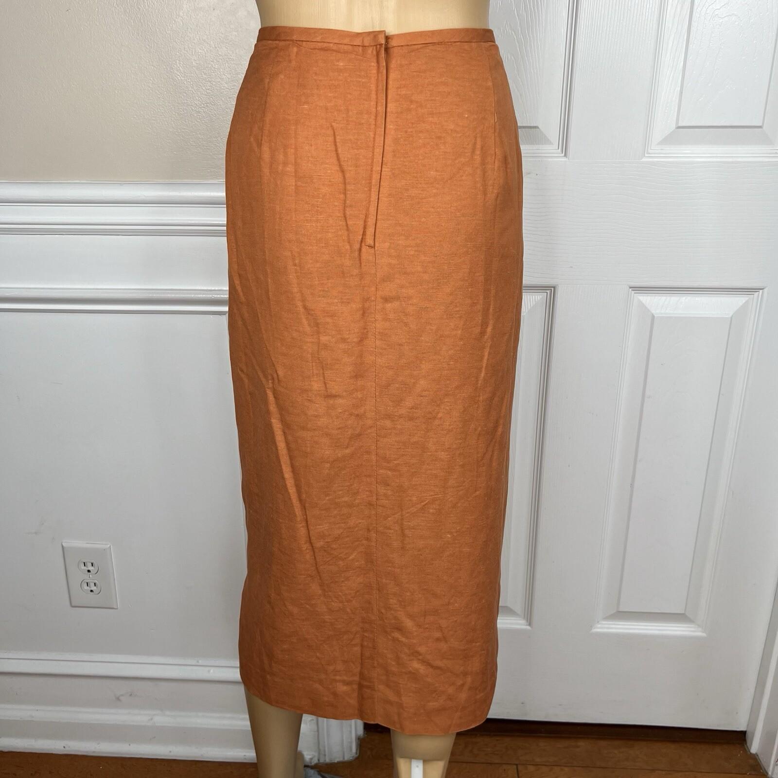 Levine Classics Rayon Linen Skirt Suit 22 W Pumpkin Belted pockets Lined 2PC