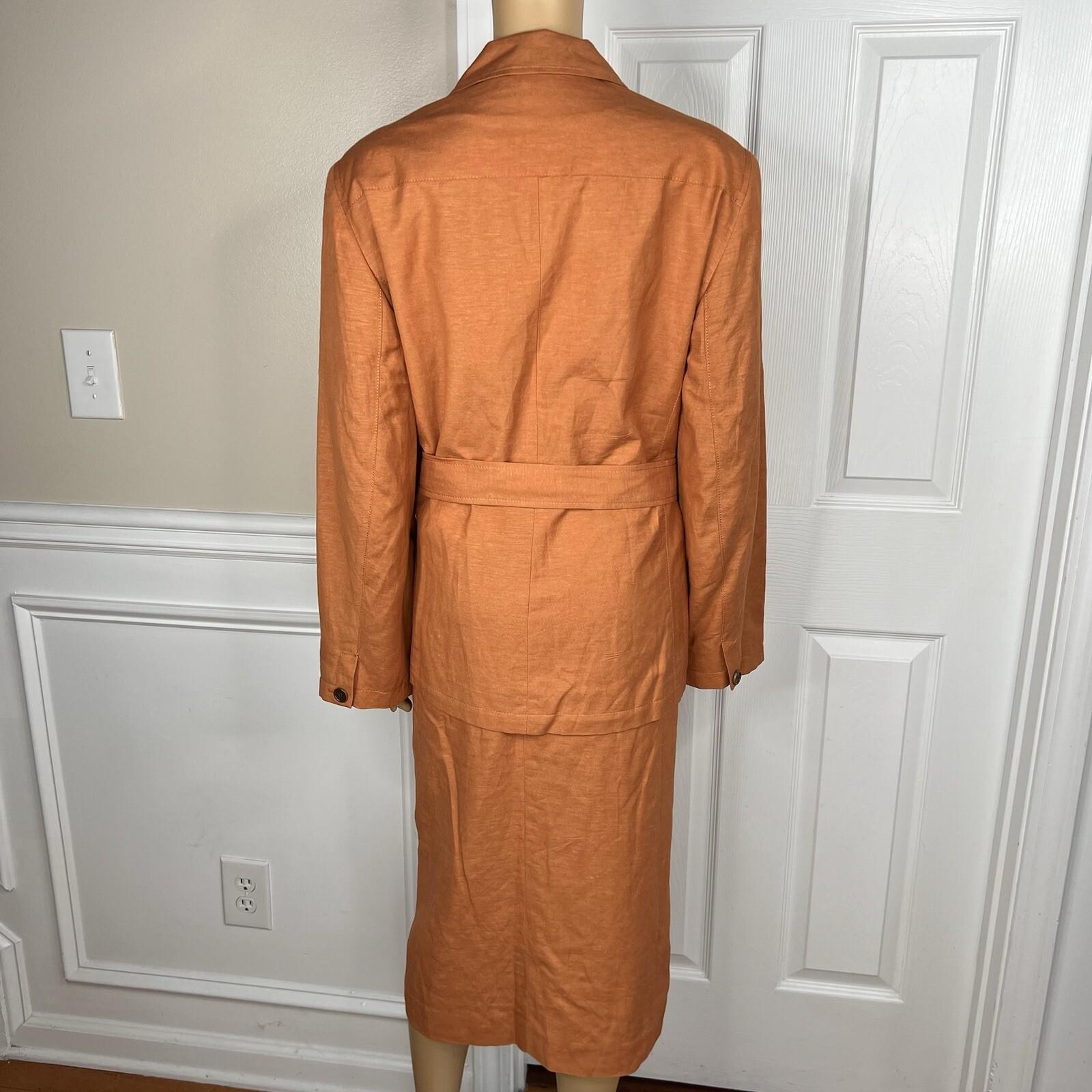 Levine Classics Rayon Linen Skirt Suit 22 W Pumpkin Belted pockets Lined 2PC
