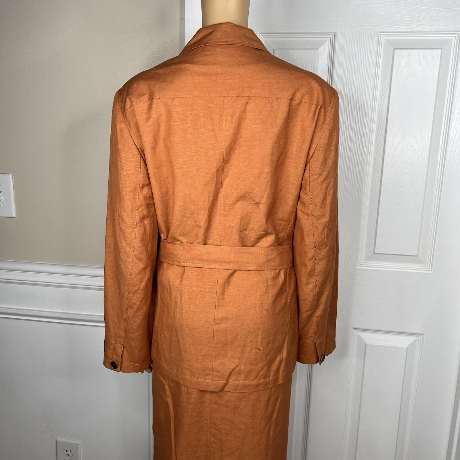 Levine Classics Rayon Linen Skirt Suit 22 W Pumpkin Belted pockets Lined 2PC