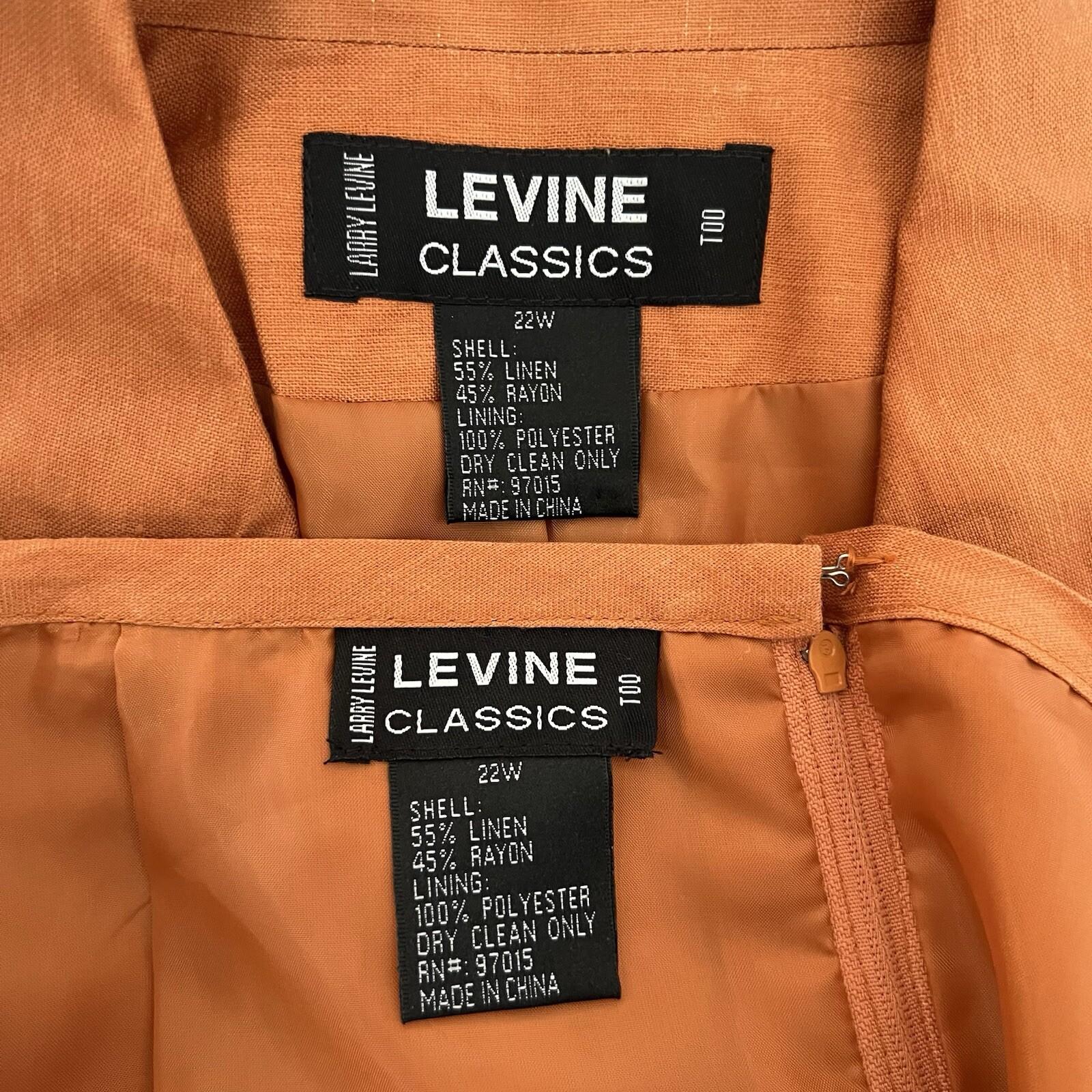 Levine Classics Rayon Linen Skirt Suit 22 W Pumpkin Belted pockets Lined 2PC