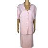 Le Suit Women Polyester Skirt Suit 22W Pink Stand Up Collar Short Sleeves 2PC