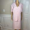 Le Suit Women Polyester Skirt Suit 22W Pink Stand Up Collar Short Sleeves 2PC