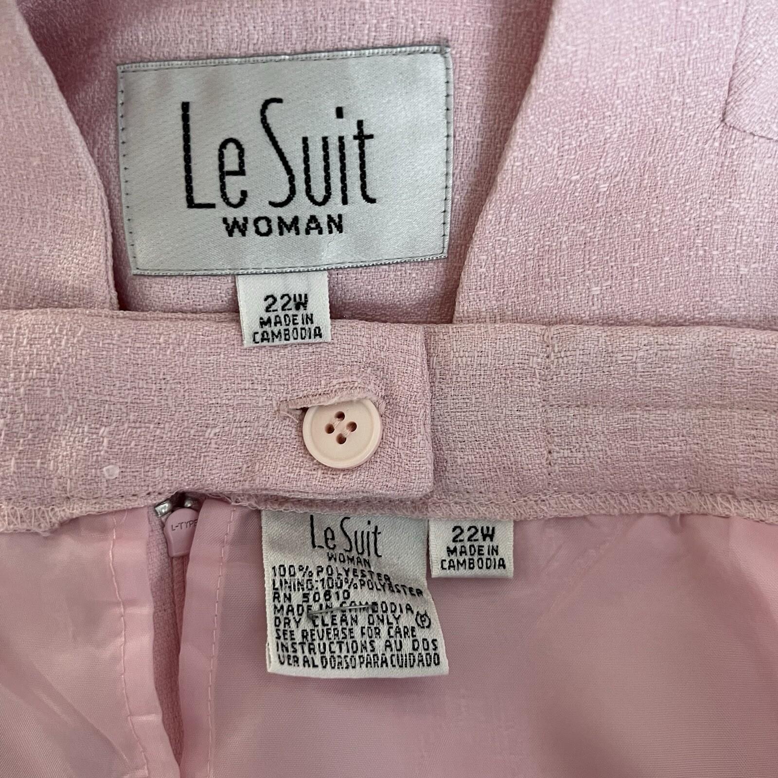 Le Suit Women Polyester Skirt Suit 22W Pink Stand Up Collar Short Sleeves 2PC