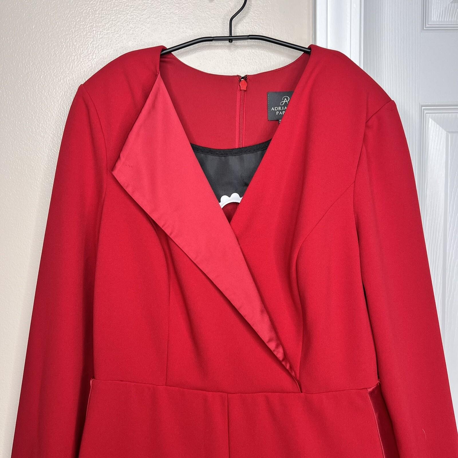 ADRIANNA PAPELL Red Stretch Scarlet Long Sleeve Back Zip Tuxedo Jumpsuit 4