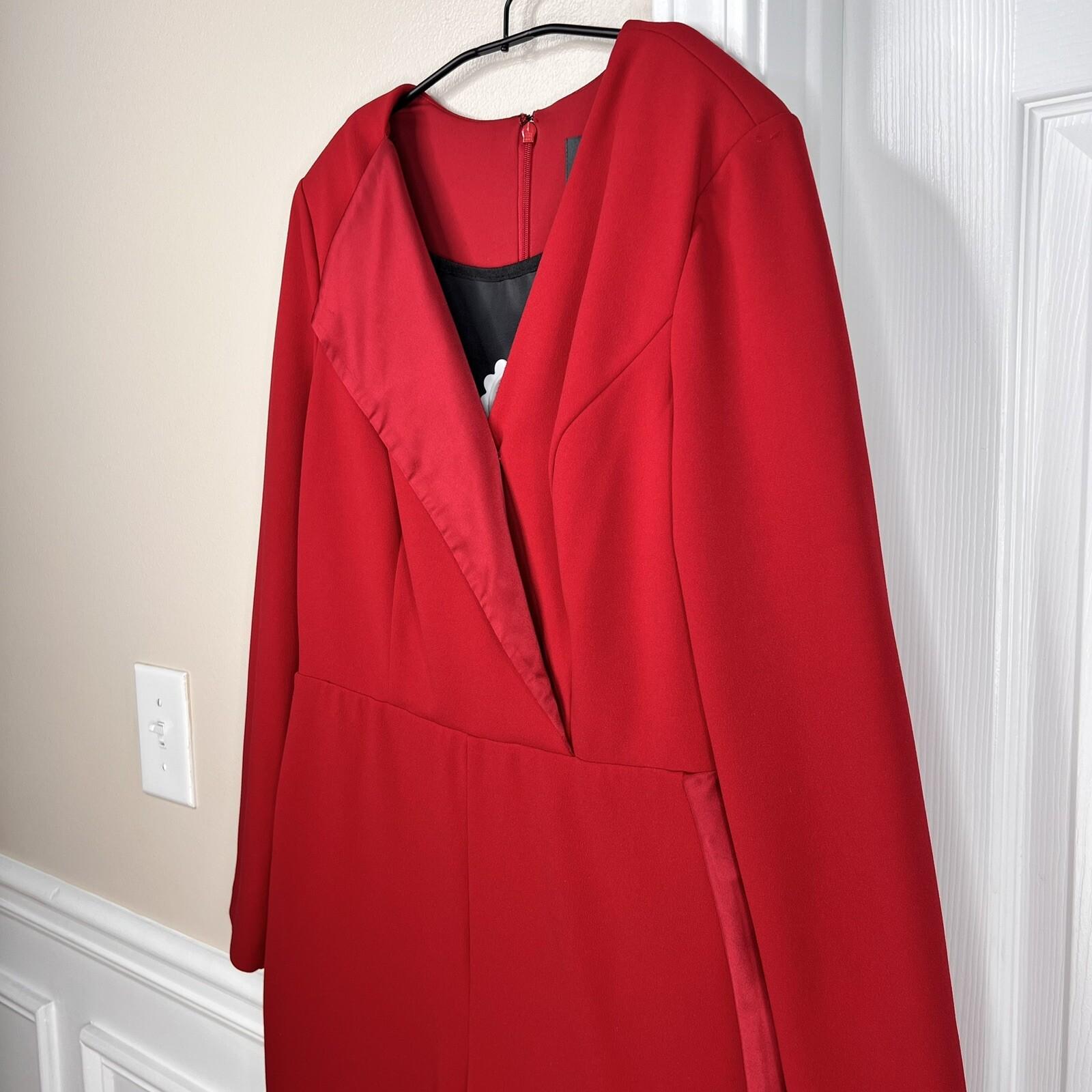 ADRIANNA PAPELL Red Stretch Scarlet Long Sleeve Back Zip Tuxedo Jumpsuit 4