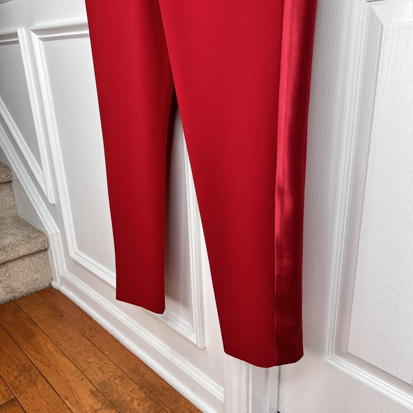 ADRIANNA PAPELL Red Stretch Scarlet Long Sleeve Back Zip Tuxedo Jumpsuit 4