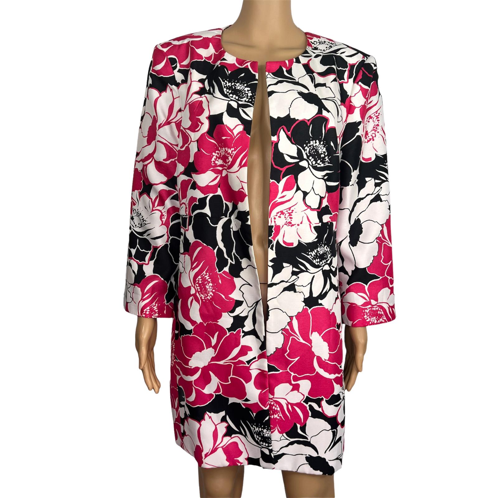 KASPER Women Multicolor Floral Polyester Open Front Collarless Blazer Size 18