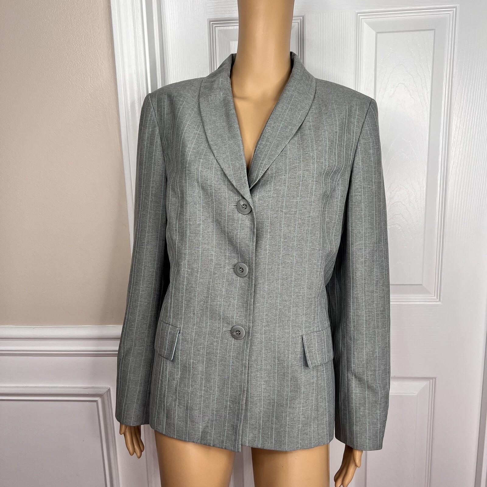 JONES WEAR Women 2PC Gray Striped Polyester Lined Business Pant Suit Size 12