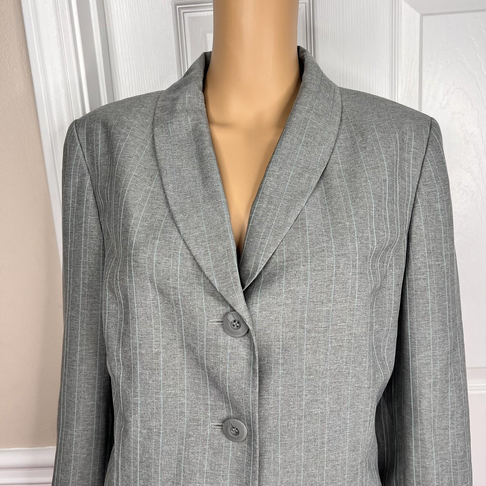 JONES WEAR Women 2PC Gray Striped Polyester Lined Business Pant Suit Size 12