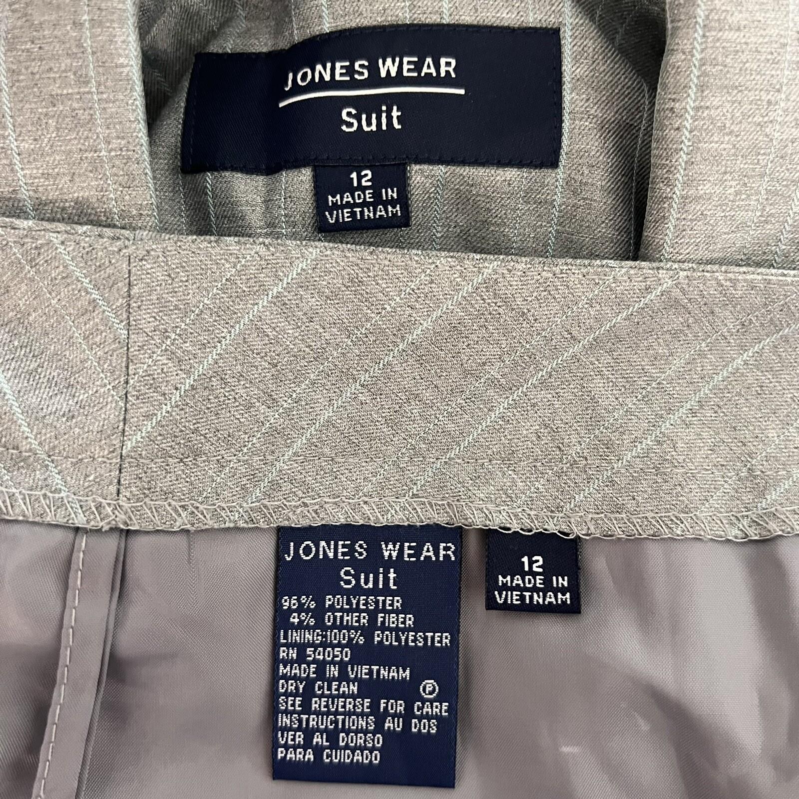 JONES WEAR Women 2PC Gray Striped Polyester Lined Business Pant Suit Size 12