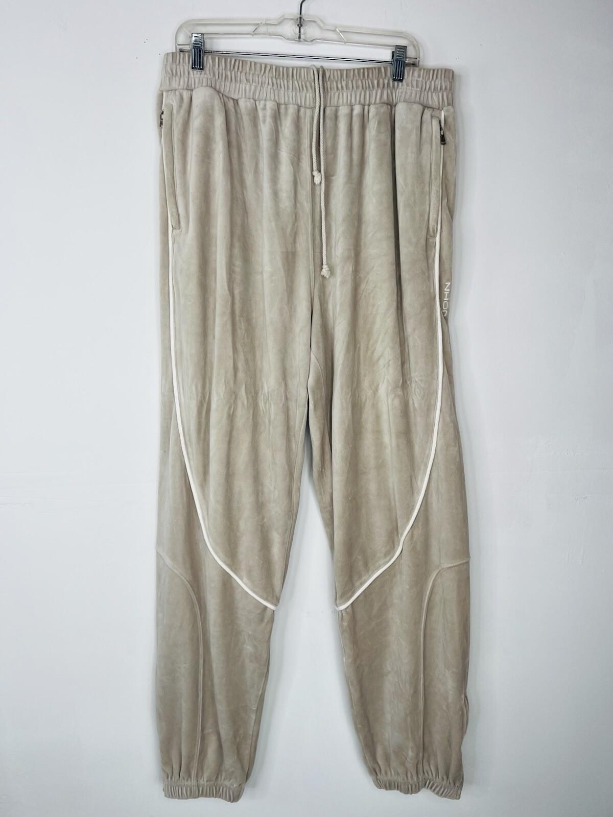 10-4076.jpg Sean John Men Vtg Velour Track Jogger XL Pants Beige Athleisure Sportswear Y2K