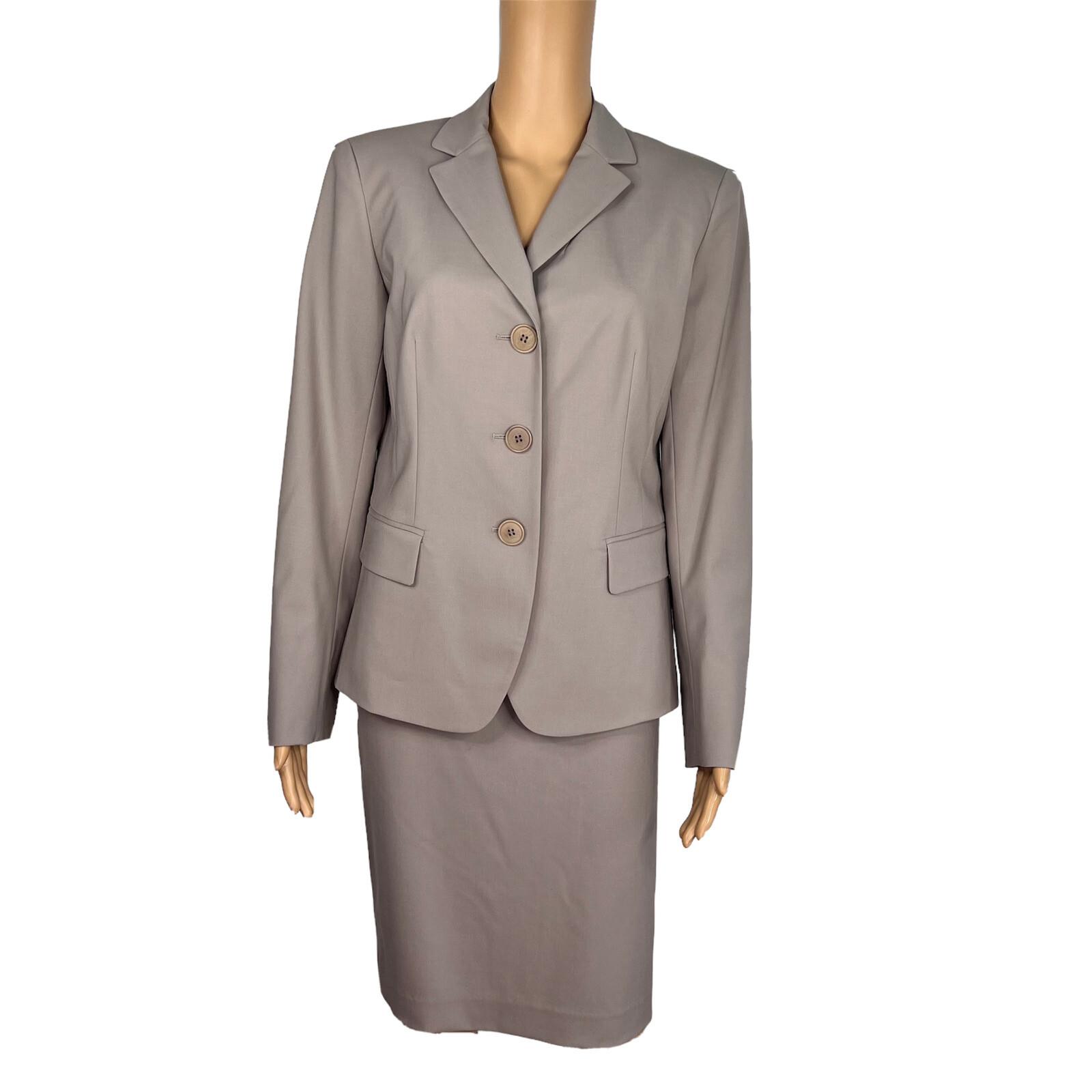 LAFAYETTE 148 NY  Women Virgin Wool Skirt Suit Size 4 Beige Stretch Lined 2PC