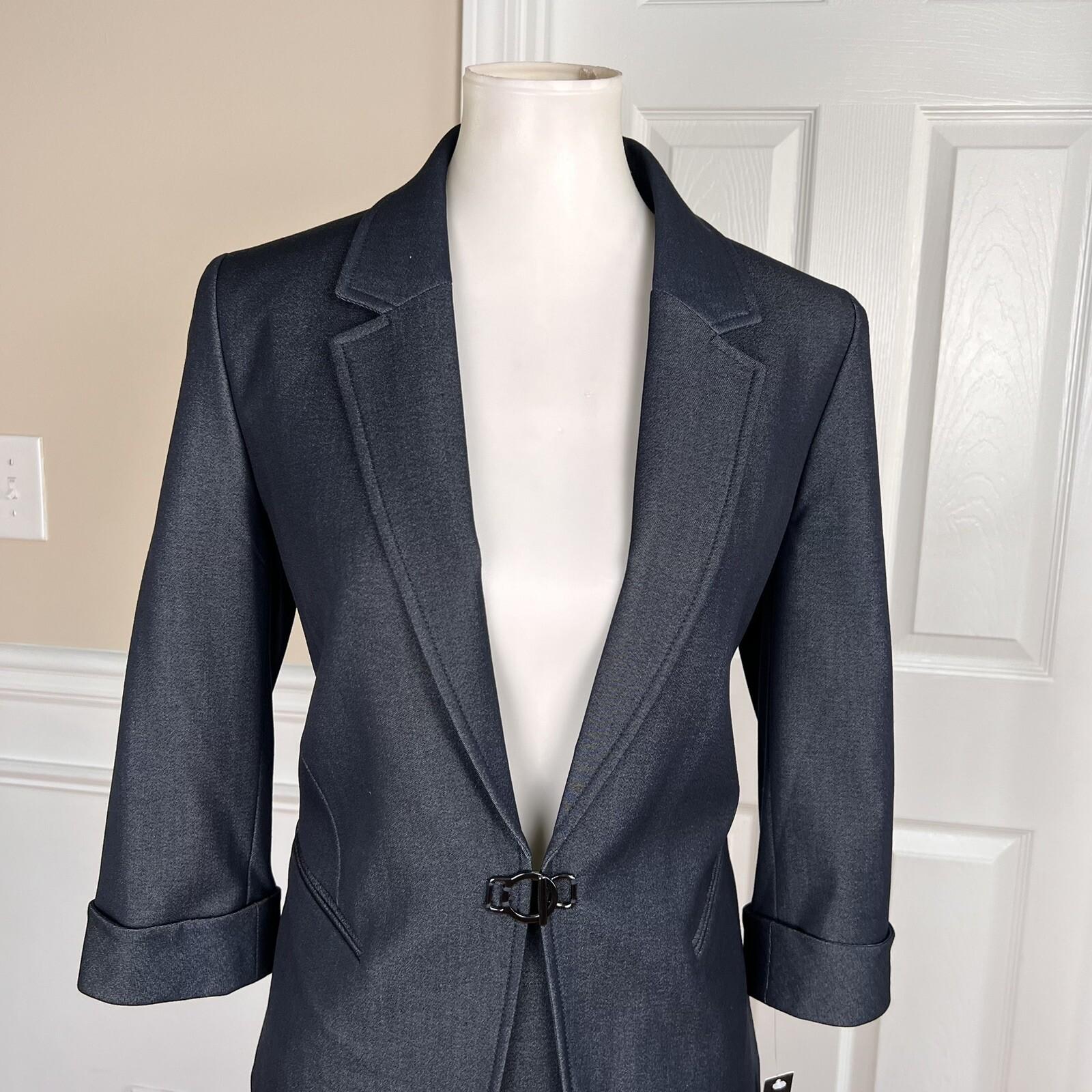 Tahari ASL Polyester Rayon Stretch Skirt 10 Suit 6 Dark Blue 3/4 Sleeve New 2pc