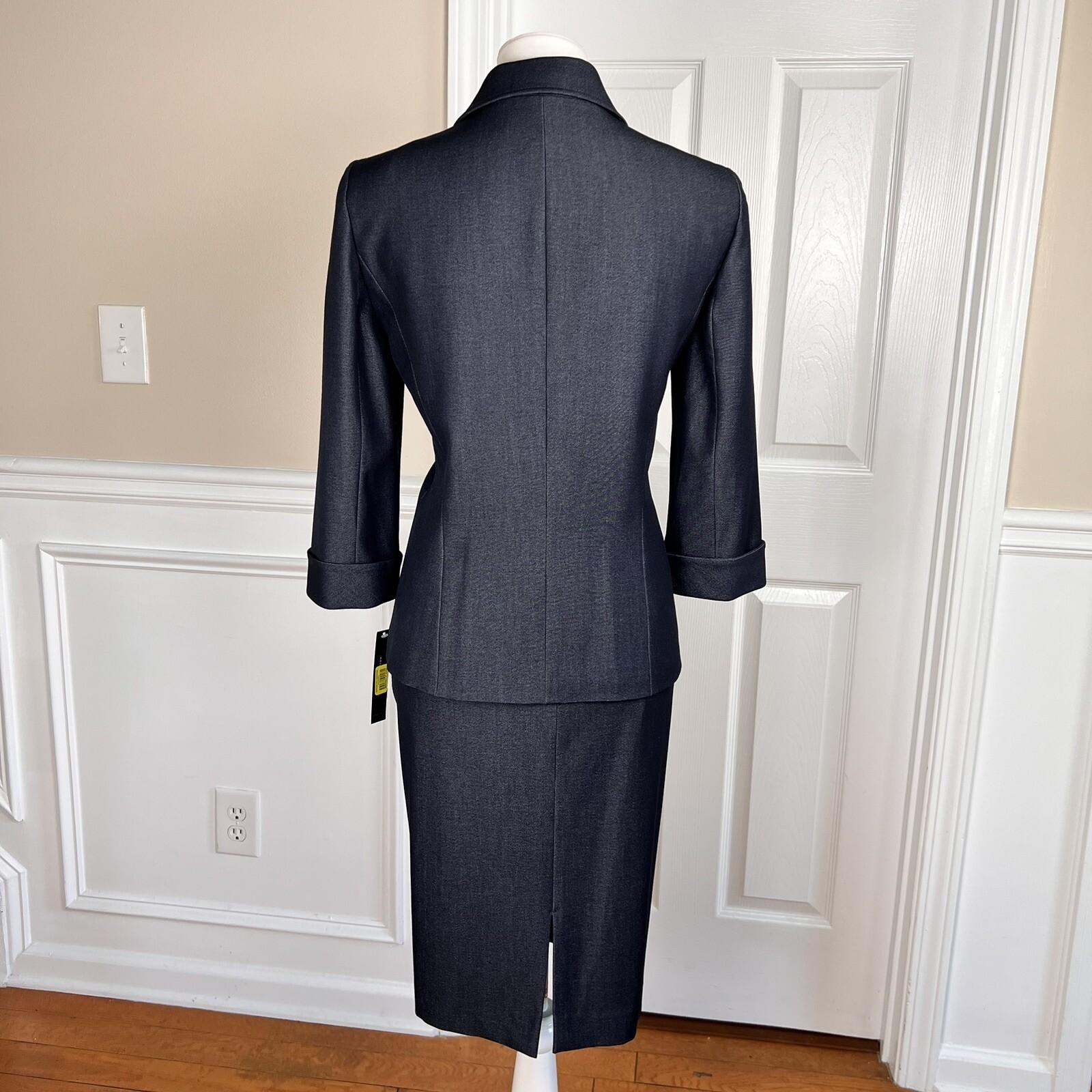 Tahari ASL Polyester Rayon Stretch Skirt 10 Suit 6 Dark Blue 3/4 Sleeve New 2pc
