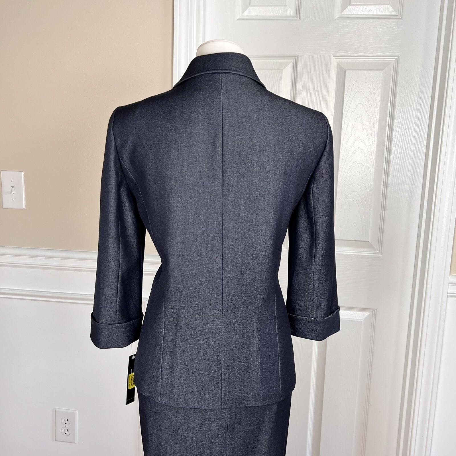 Tahari ASL Polyester Rayon Stretch Skirt 10 Suit 6 Dark Blue 3/4 Sleeve New 2pc