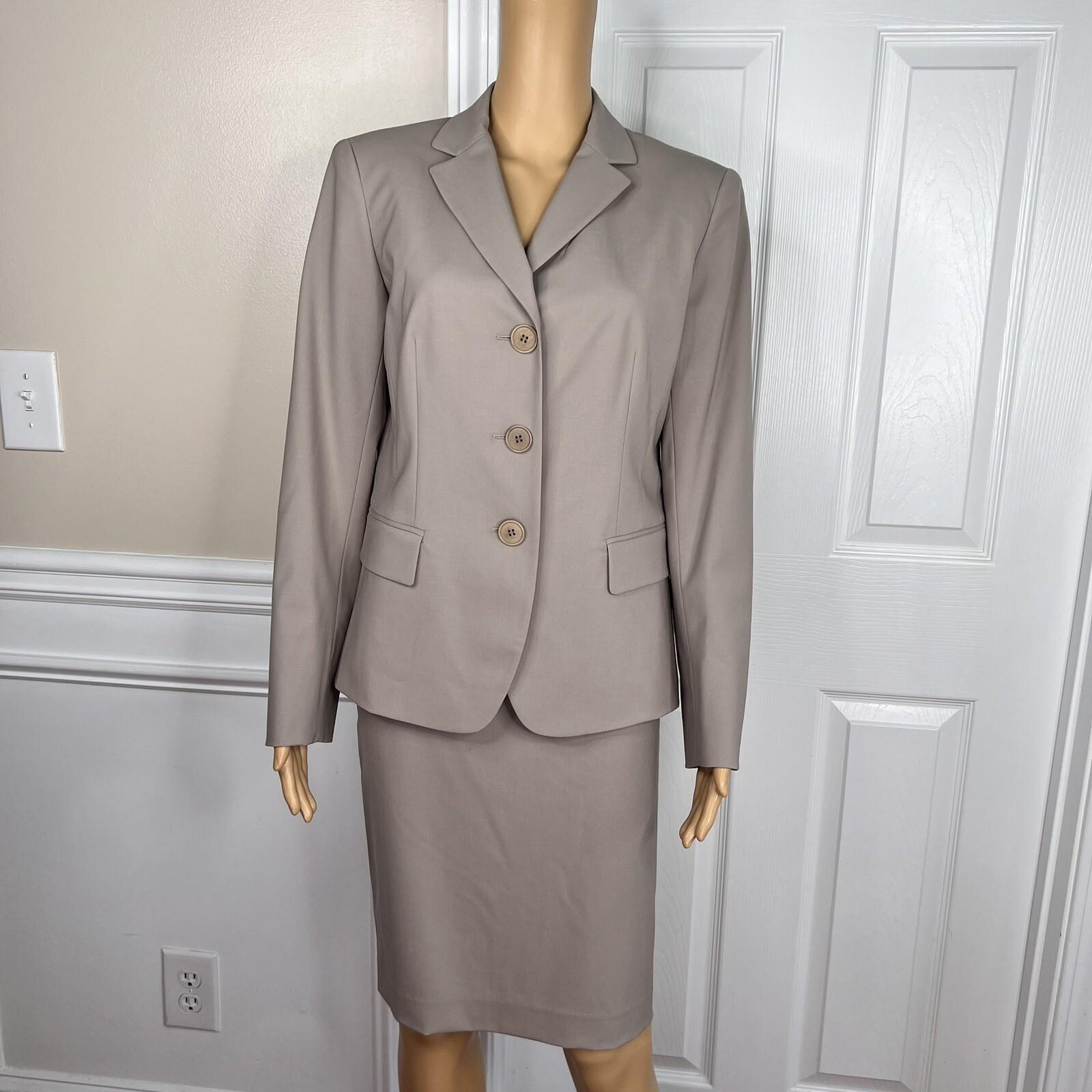LAFAYETTE 148 NY  Women Virgin Wool Skirt Suit Size 4 Beige Stretch Lined 2PC