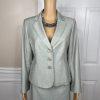 Kasper Women Polyester Rayon Skirt Suit 10P Light Gray Notch Collar Lined 2PC