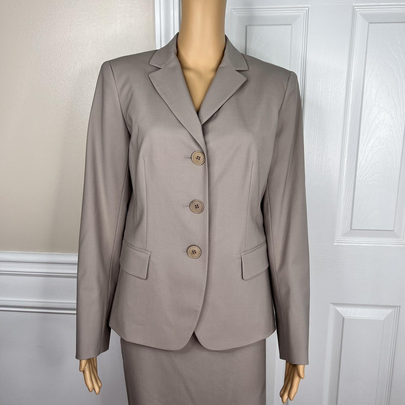 LAFAYETTE 148 NY  Women Virgin Wool Skirt Suit Size 4 Beige Stretch Lined 2PC
